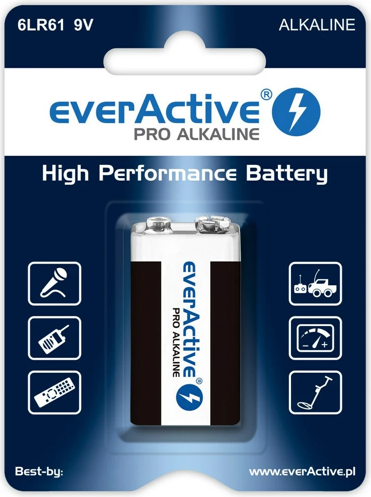 Alkalijska baterija everActive Pro 6LR61, 9 V