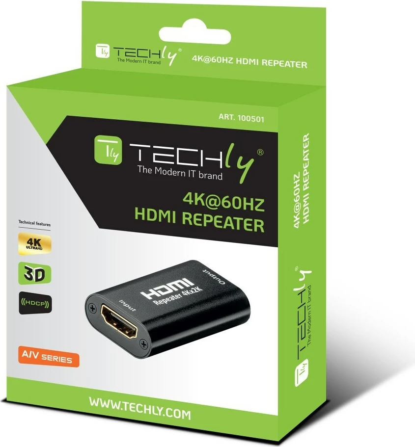 HDMI podaljševalnik TECHly 2.0 4K UHD 3D, do 40 m, črn