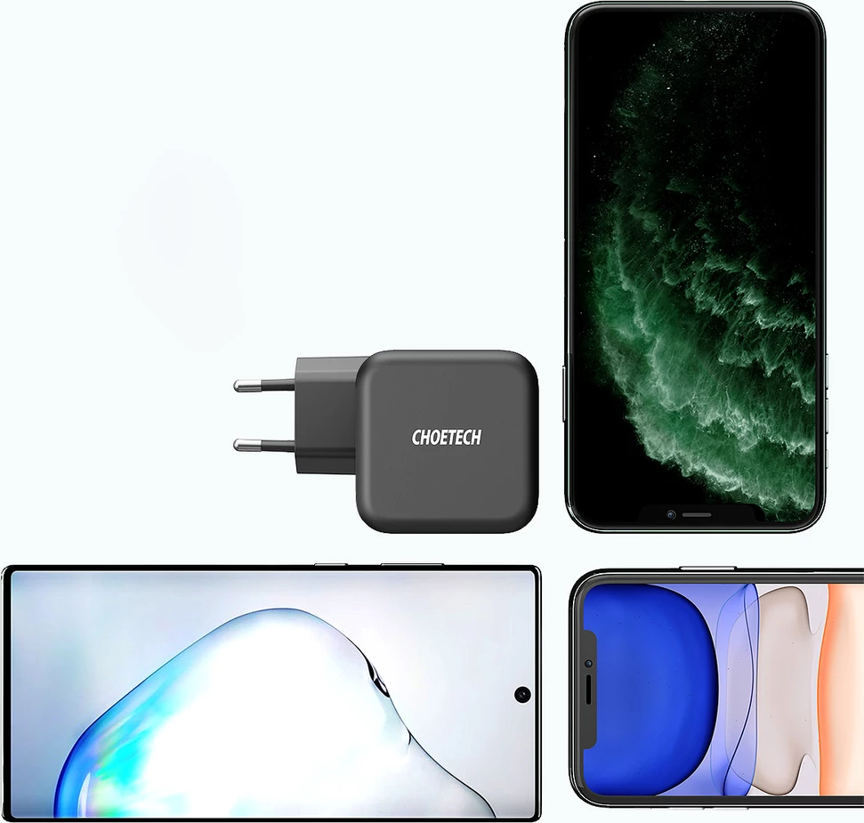 Stenski polnilec Choetech Q6006, USB Type-C, 61W, GaN, črn