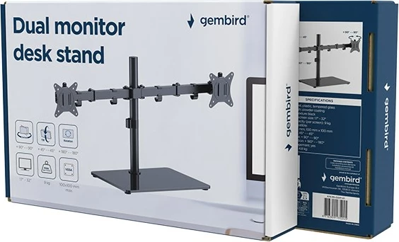 Nosilec za mizo za dva monitorja, 17–32", Gembird MS-D2ST-01, črn