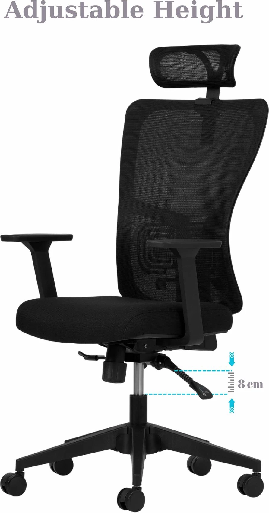Ergonomski pisarniški stol, črn, Skye Decor, 126 cm