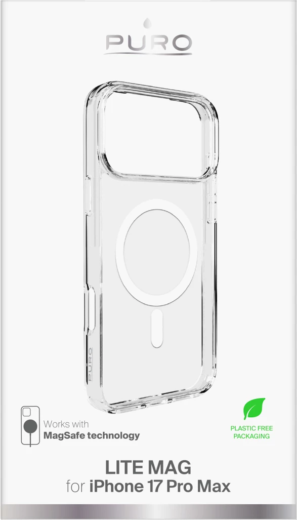 Prozoren ovitek Puro Lite Mag za iPhone 17 Pro Max, MagSafe, z belim obročem