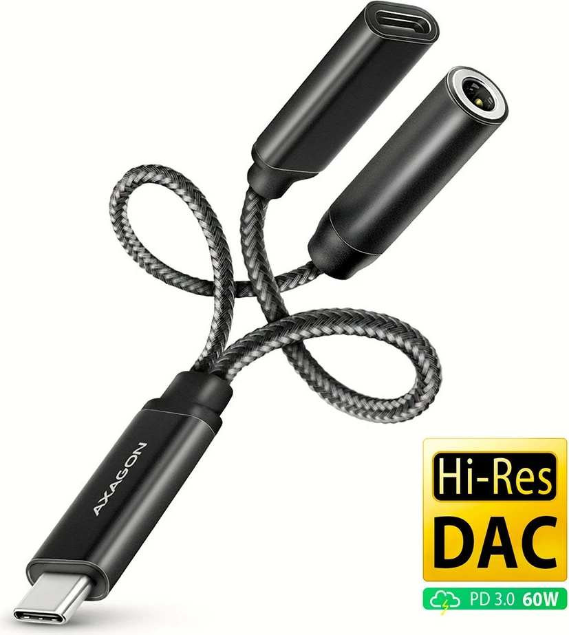 Zunanja zvočna kartica AXAGON ADA-HCPD, USB-C, DAC 32-bit, 384 kHz, PD 60 W, črna