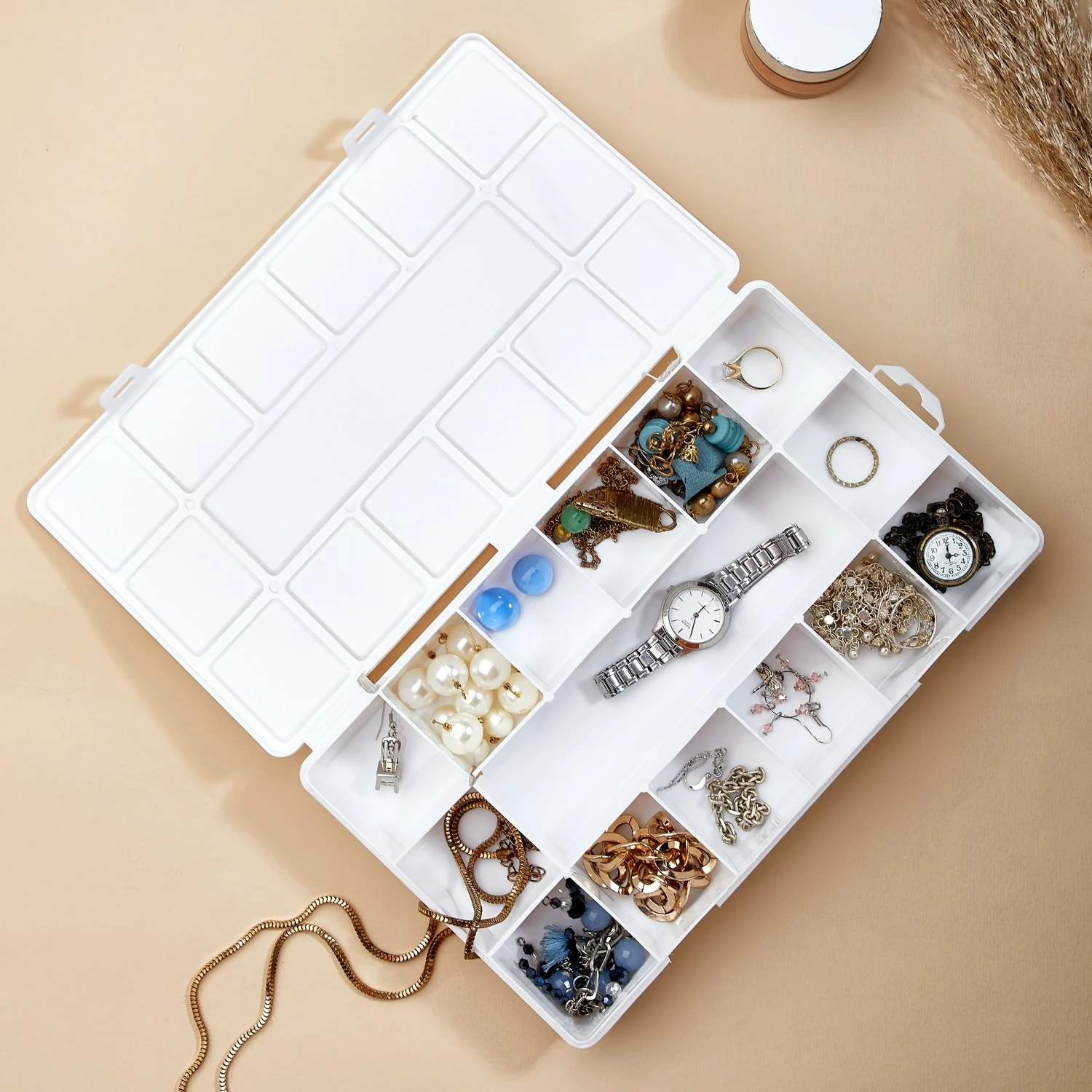 Kompaktna škatla za nakit Aberto, bela, ORG-2016