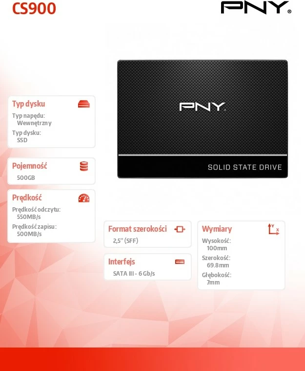 SSD PNY CS900, 500 GB, 2,5", SATA III