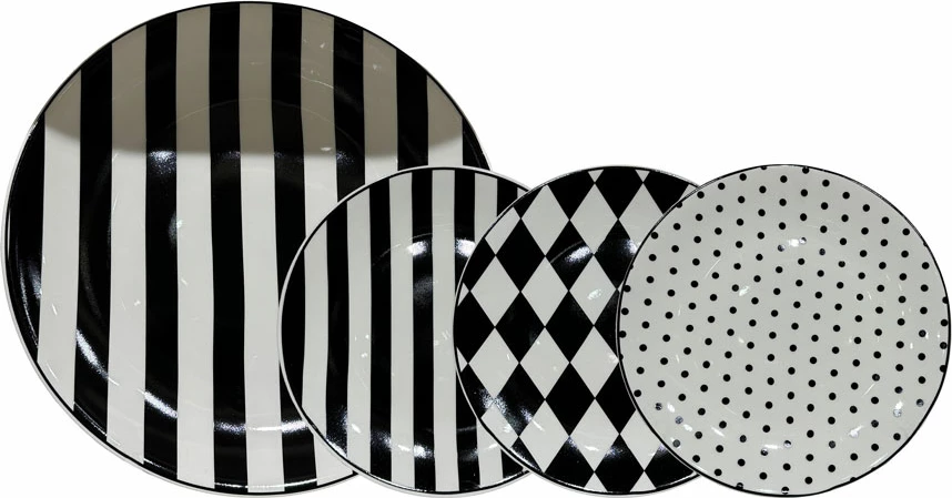 Set krožnikov za sladice JOLIE, 7 kosov, porcelan New Bone China, bela in črna, 30x30x3 cm