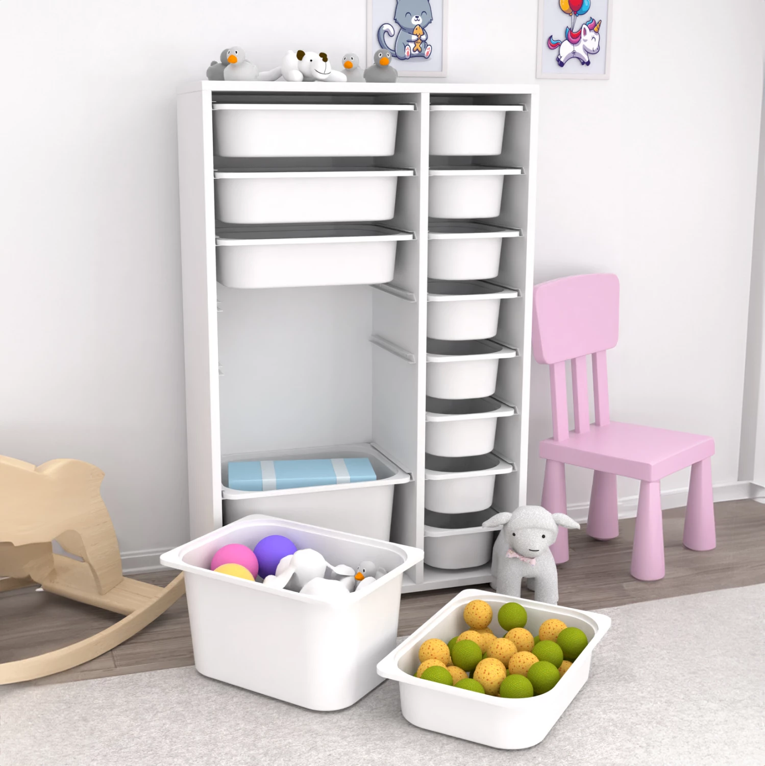 Komoda SANI FH18211.01 melamin v beli barvi - 14 belih P.E. predalov 69,5x30x109H cm