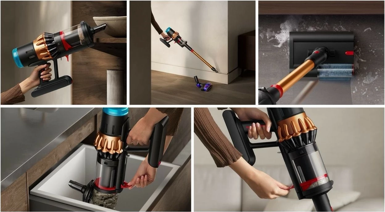 Brezžični sesalnik Dyson V16 Piston Animal Submarine, 1,3 L, 70 min, HEPA, črn/medenina