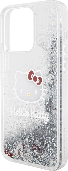 Ovitek za telefon z glavo Hello Kitty in tekočimi bleščicami za iPhone 15 Pro Max, srebrn