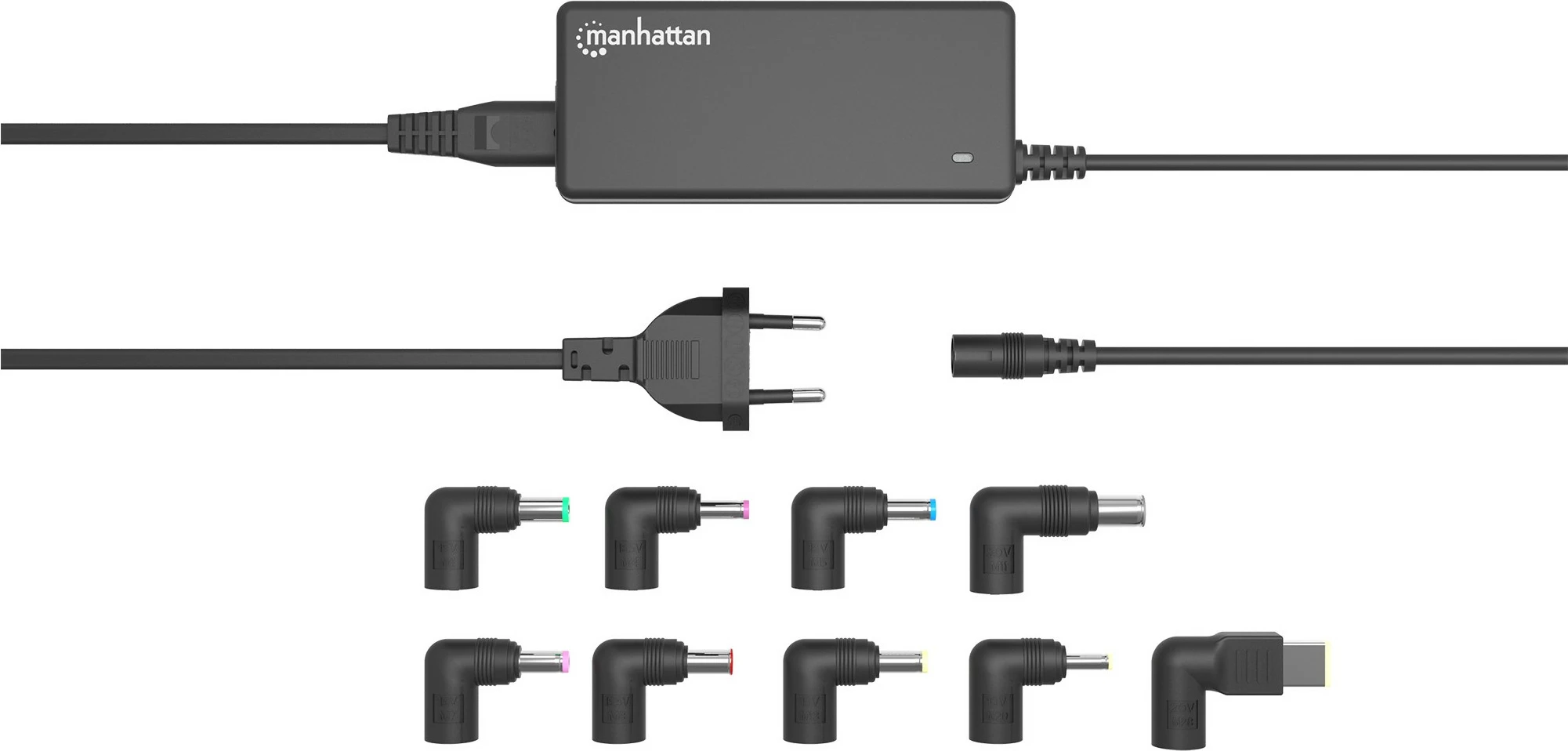 Adapter za prenosnik 65 W, 9 nastavkov, črn MANHATTAN