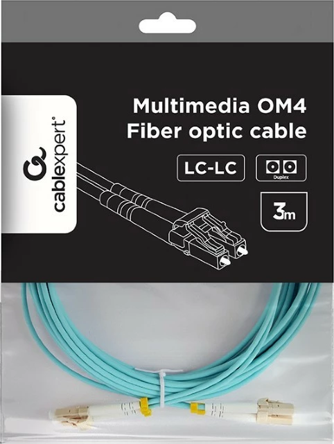 Optični multimodni kabel OM4 50/125, LC/LC, 3 m, turkizna — Gembird CFO-MDOM4-LC/LC-3M