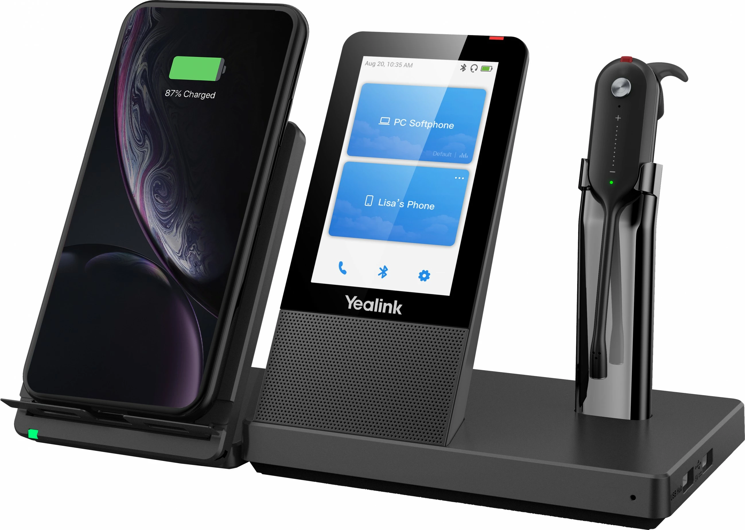 Brezžične slušalke za pisarno in klice v klicnem centru Yealink WH67 UC-DECT, črne