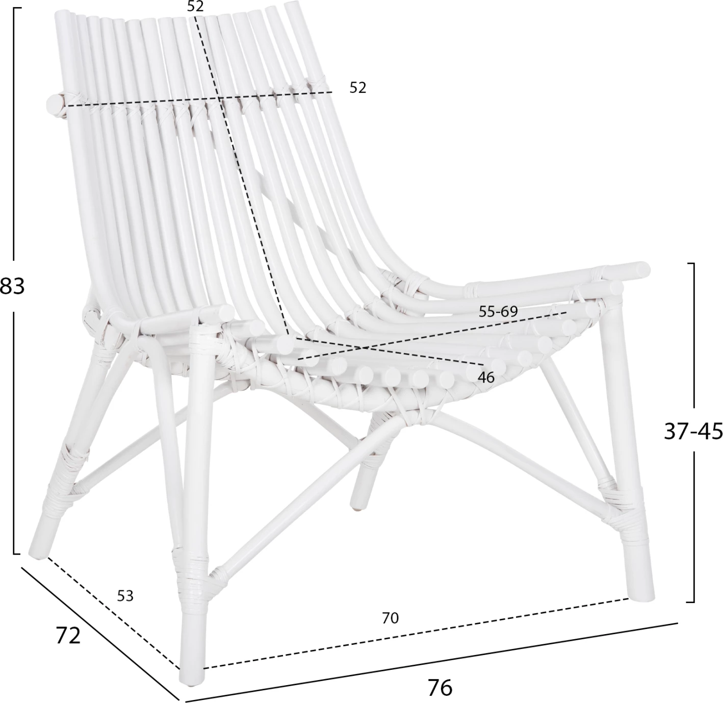 Stol za zunanje prostore CELLION FH9812.03 iz ratan palic v beli barvi 76x72x83Hcm