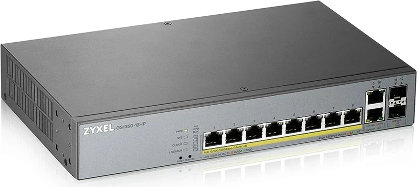 Stikalo upravljano L2, Gigabit Ethernet, PoE, Zyxel GS1350-12HP, sivo