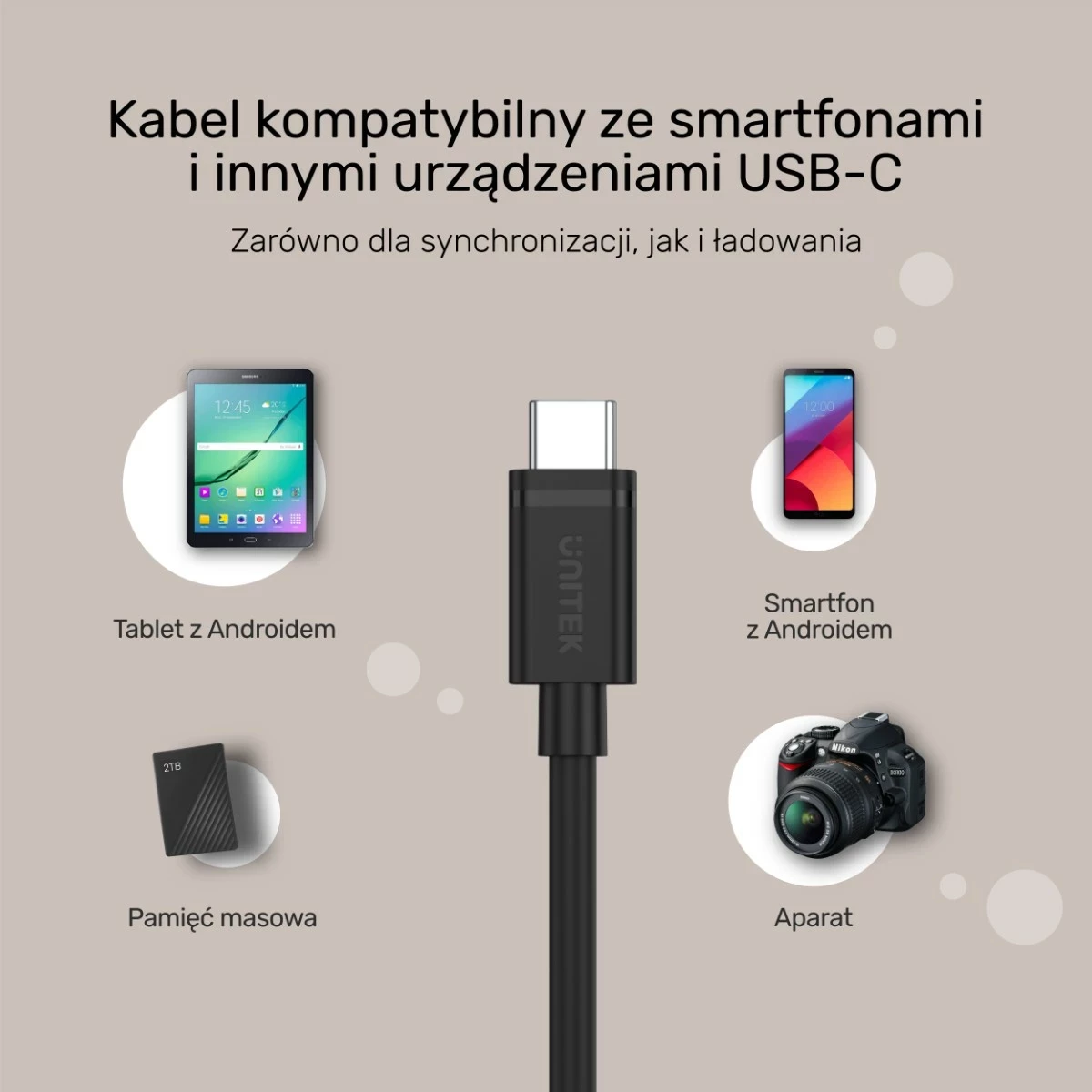 Kabel USB-C na USB-C Unitek, 2 m, črn