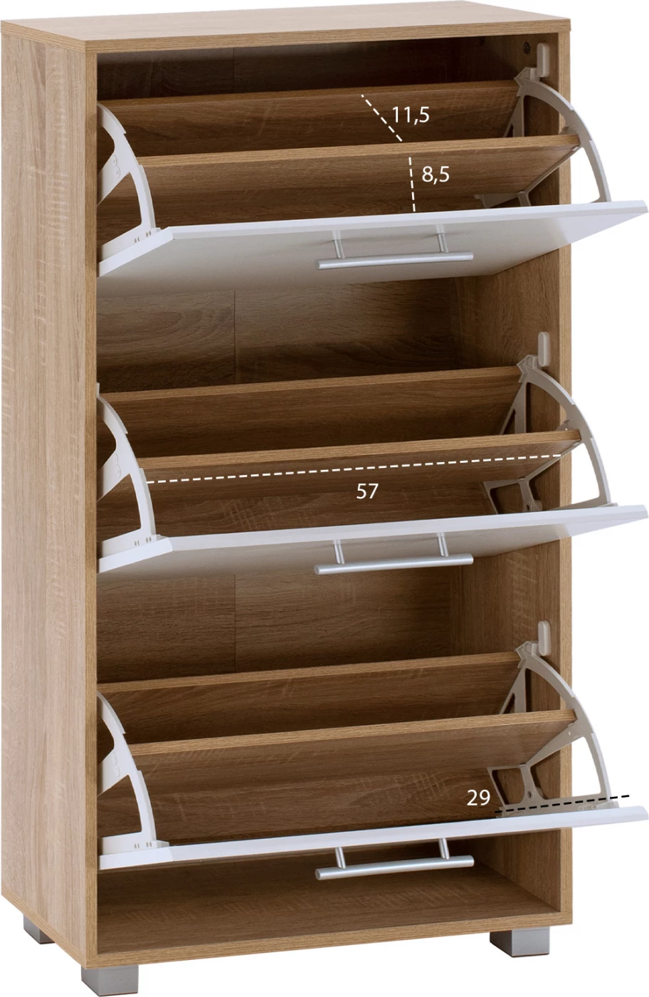 Omara za čevlje iz melamina 3-sedežna FH2221.06 Sonama-Bela 62x24x110cm