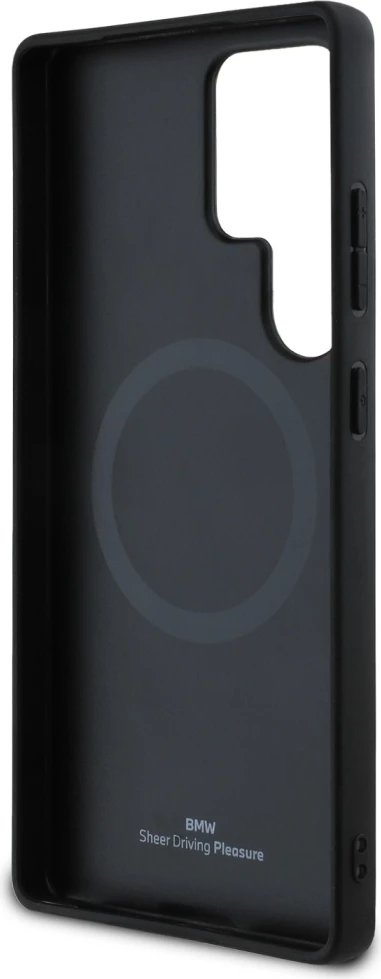 Ohišje iz usnja z teksturo in gladko površino MagSafe za Samsung Galaxy S25 Ultra, BMW, črno