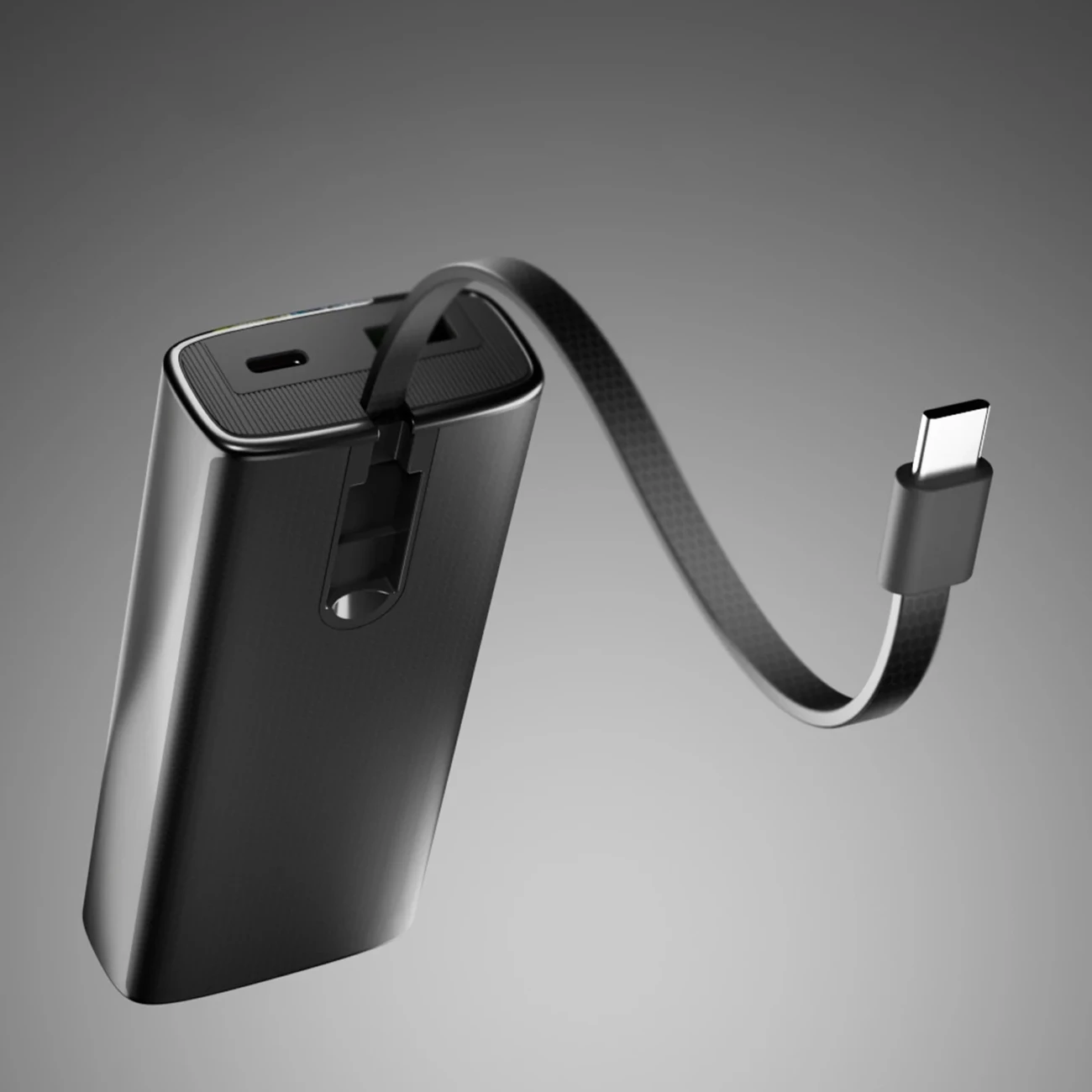 Powerbank 10000 mAh z LCD, PD 20W, z vgrajenim kablom USB-C, SBS, siv