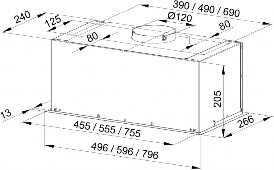 Integriran kuhinjski aspirator Fiugi 2 MAAN, 310 m3/h, bel