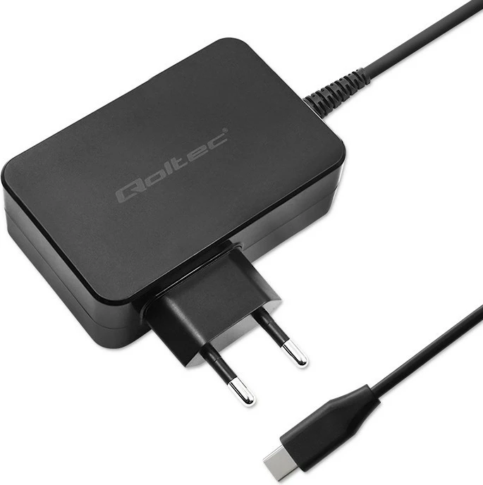 Stenski polnilec Qoltec GaN Power Pro 52387, 90 W, 1x USB-C, črn