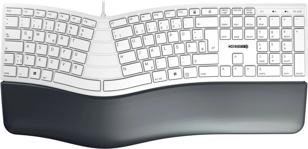 Ergonomska tipkovnica Cherry KC 4500 ERGO, žična, USB, QWERTZ, bela