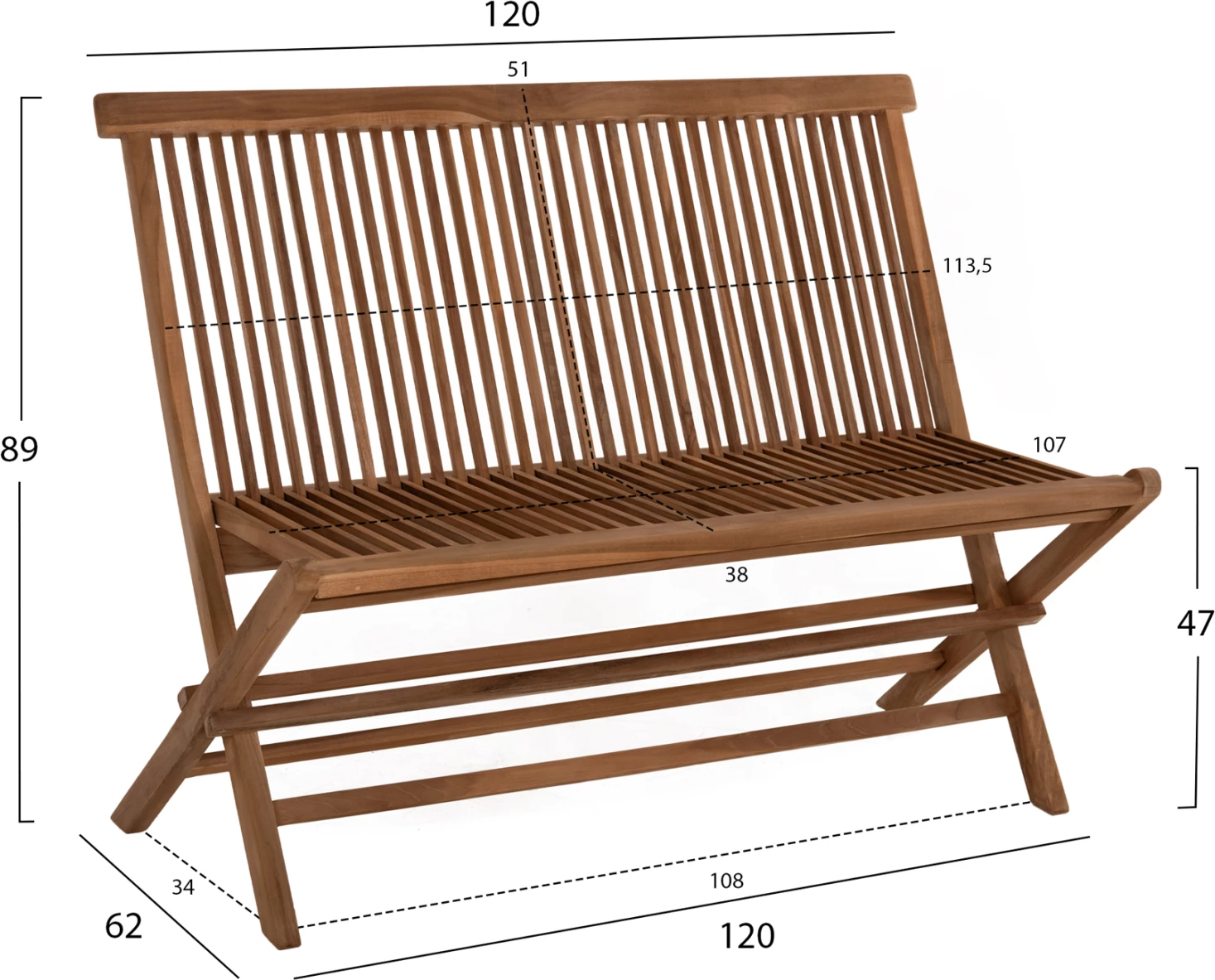 Zložljiva klop KENDALL FH9541 iz tikovine v naravni barvi 120x62x89H cm