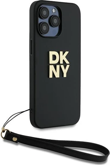 Ovitek za telefon z zapestnim trakom DKNY Stock Logo za iPhone 15 Pro Max, črn