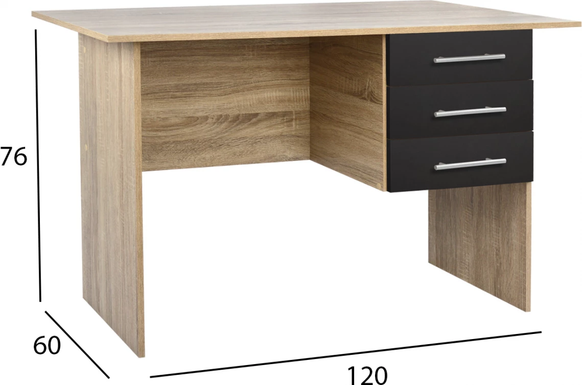 Pisarniška miza Melamin FH2029.04 s 3 predali Sonama-Siva 120x60x76cm