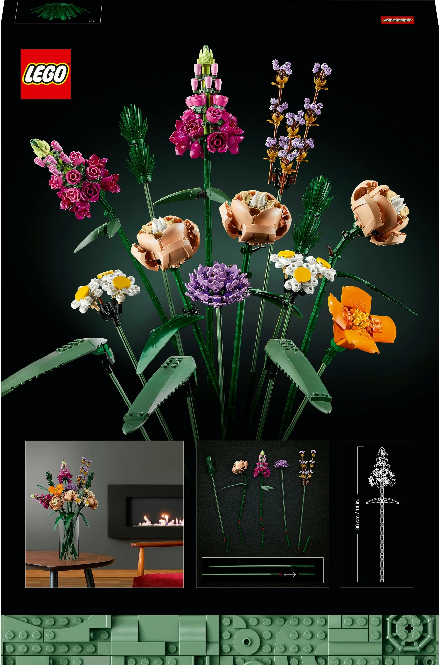 Buketa cvetov, LEGO ICONS Flower Bouquet, 756 kosov, večbarvno