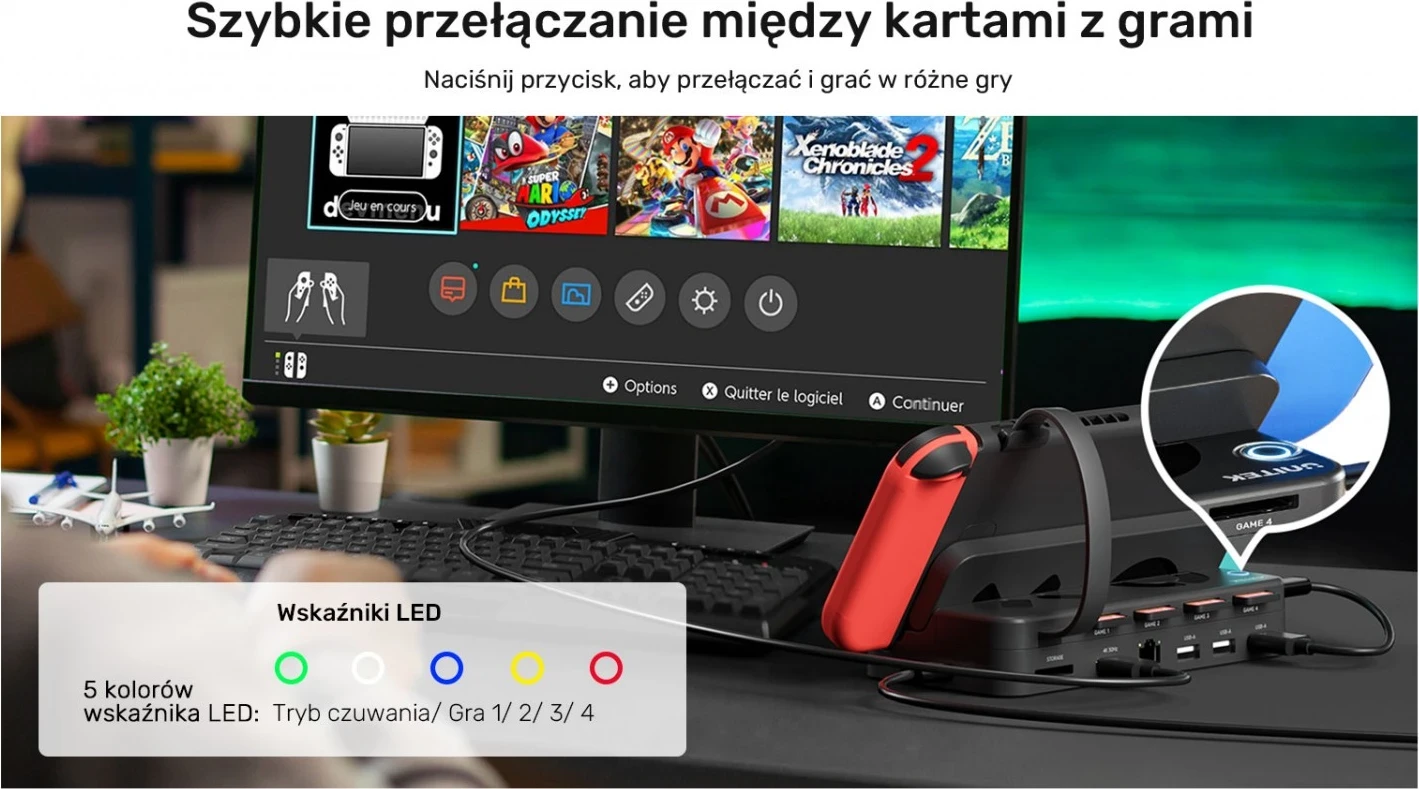 Stojalo za Nintendo Switch Unitek, 100W 4K, črno