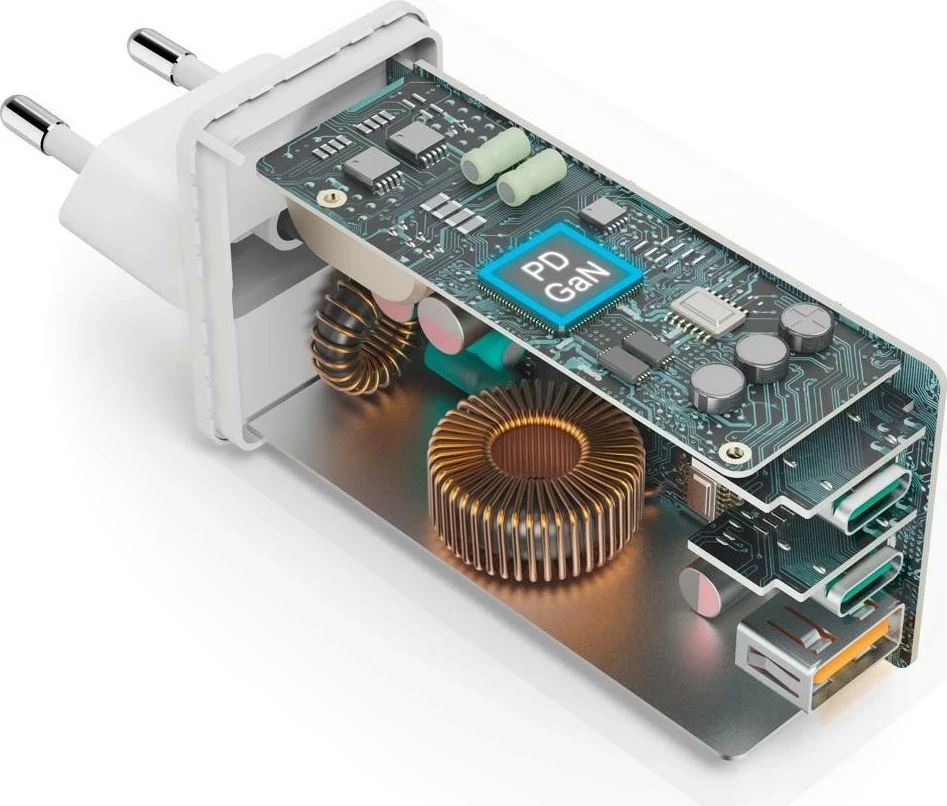 Močilen polnilec 100W Hama, mini GaN, 2x USB-C, 1x USB-A, bel