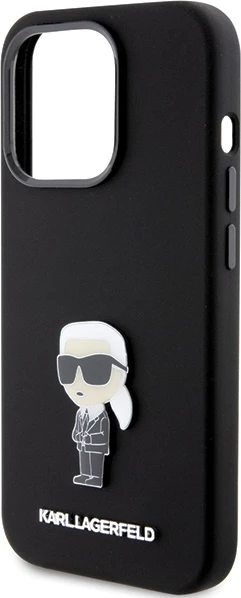 Zaščitni ovitek s kovinskim značkom Karl Lagerfeld za iPhone 15 Pro, silikonsko-TPU, črn