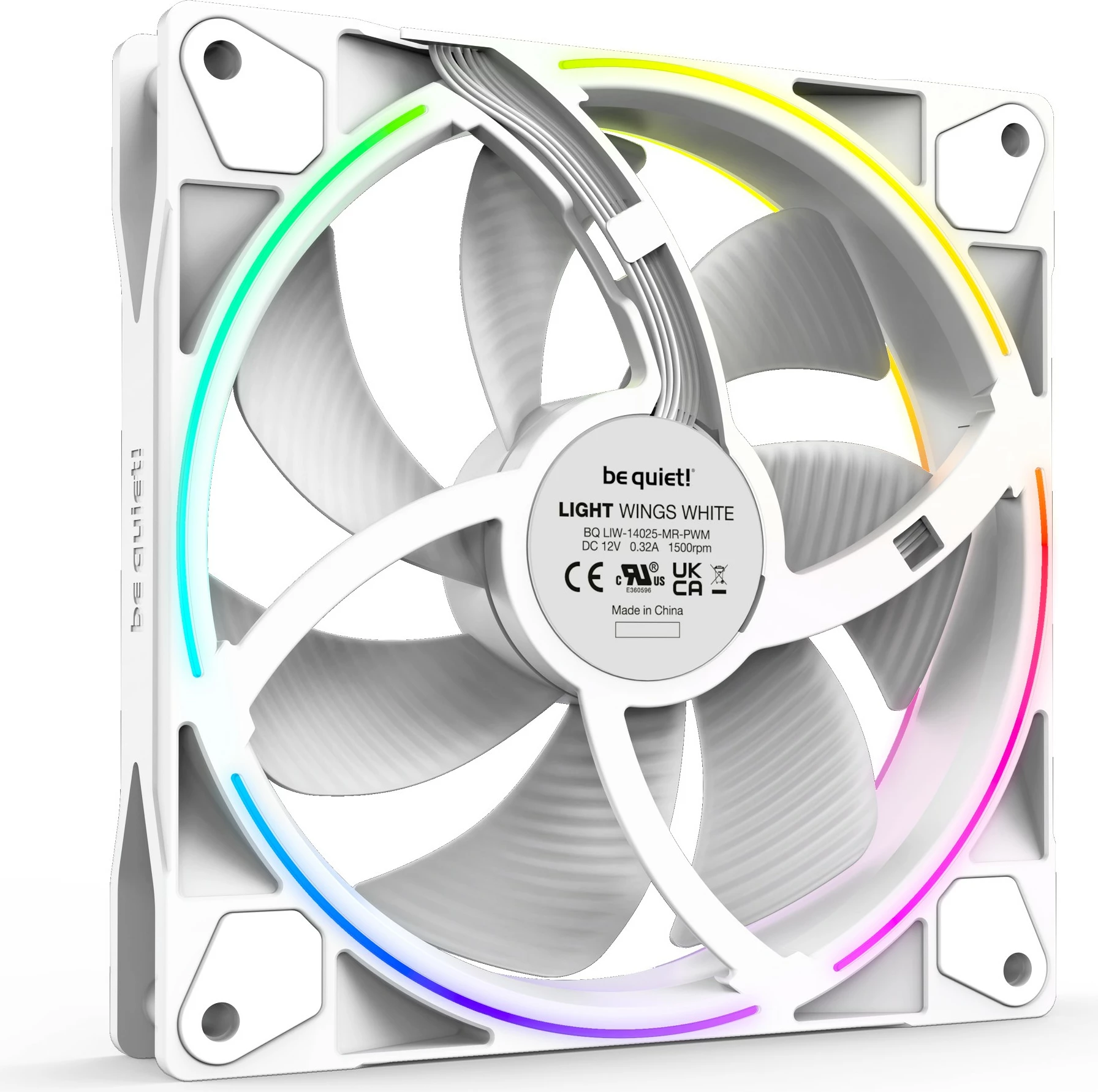 Ventilatorji za ohišje LIGHT WINGS 140 mm, Be Quiet! Triple-Pack PWM, RGB, beli
