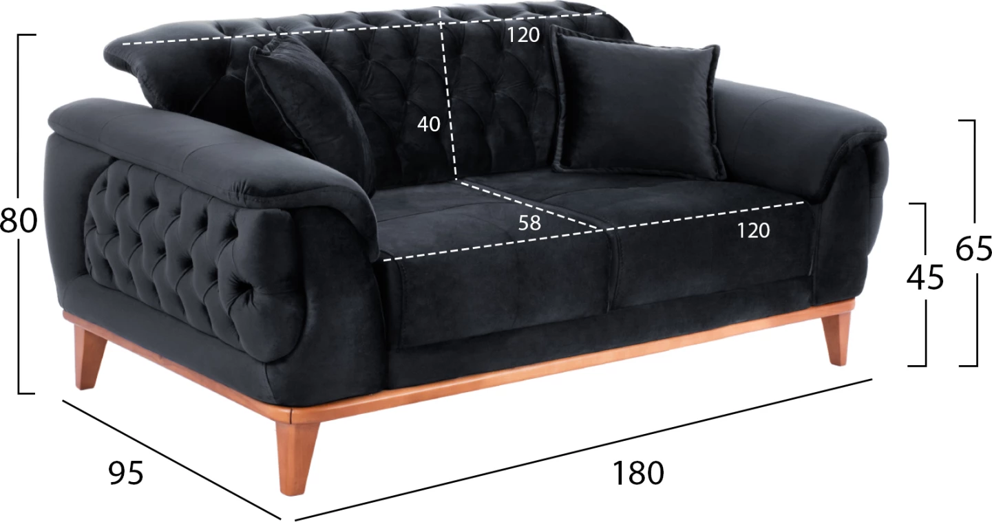 BENNINGTON dvosed kavč-postelja, črna, 180x95x80