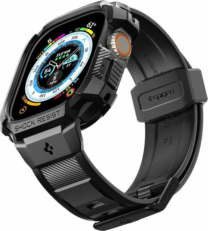 Ovitek za Apple Watch Ultra 49 mm, Spigen Rugged Armor Pro, črn