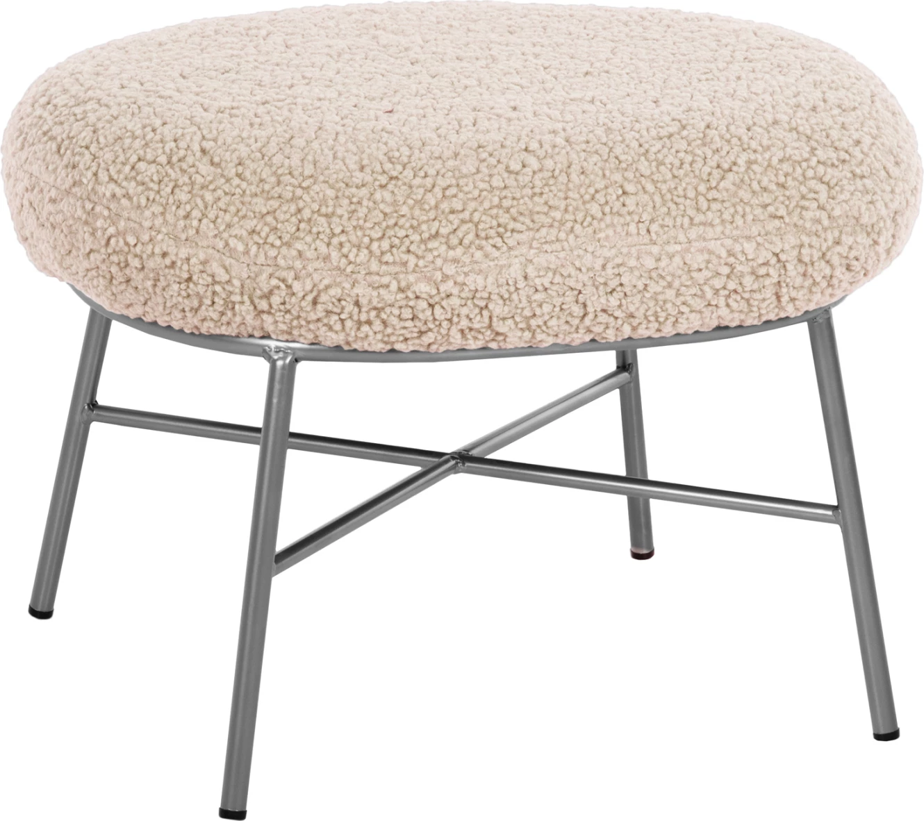 Stolček/podstavek za noge TRUDI FH8640.23 iz bele boucle tkanine in srebrne kovinske osnove 56x47x40H cm