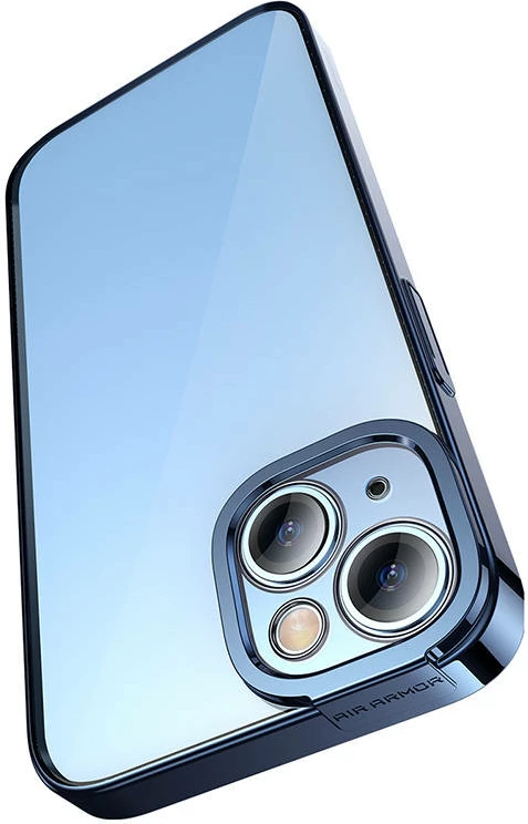 Ovitek za telefon z modrimi robovi in kaljenim steklom, Baseus, iPhone 14 Plus, modra, komplet