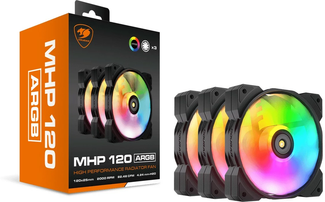 Ventilatorji za računalniško ohišje Cougar MHP 120 ARGB, 120 mm, paket 3, črni