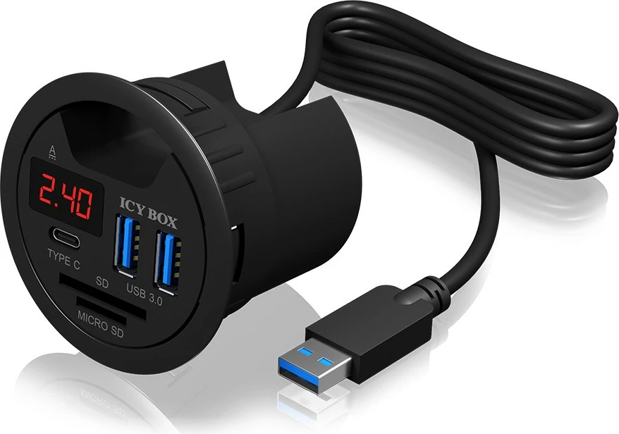 USB razširitveni hub z bralnikom kartic ICY BOX IB-HUB1404, 2x USB 3.0, Type-C, črn