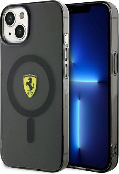 Prosojen ovitek za telefon MagSafe za iPhone 14 (6,1"), Ferrari, črn