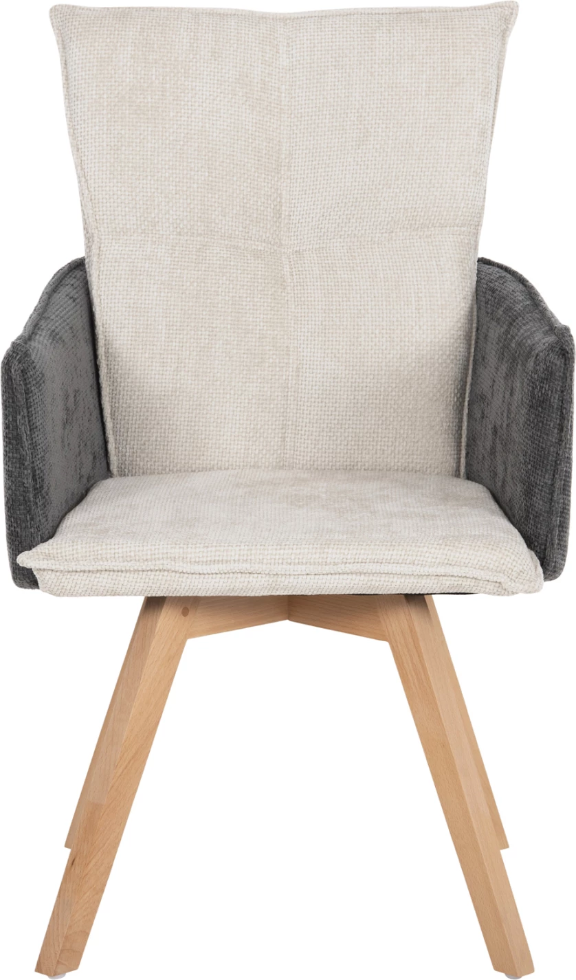 Jedilniški naslanjač REX FH9847.04 iz bež-sive tkanine z nogami iz bukovega lesa 53x60x93Hcm, set 2 kosov