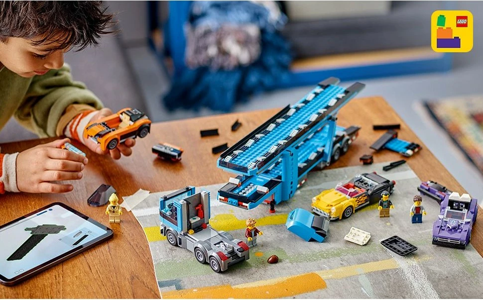 Komplet za sestavljanje avtotransporter z dirkalniki LEGO City 60408, večbarven