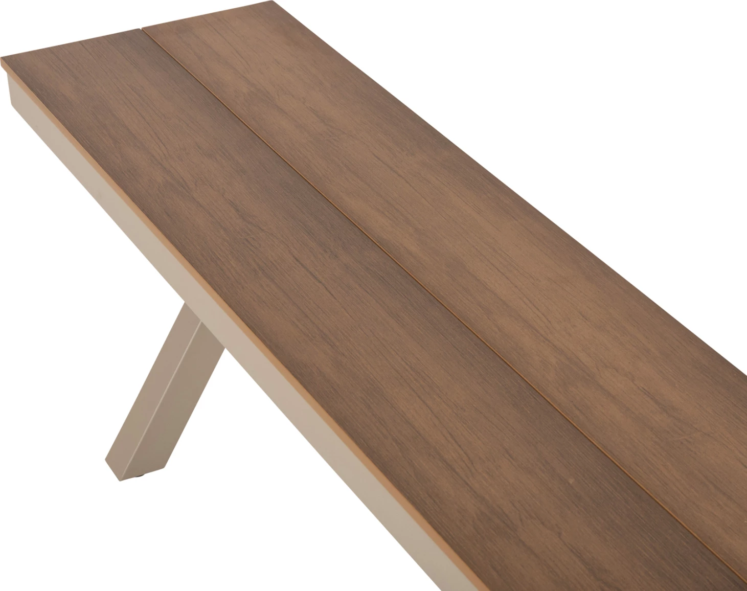 Aluminijasta klop TAWNEE FH6040.04 barva šampanjca - sedež iz polilesa v naravni barvi lesa 220x36x44,5Hcm