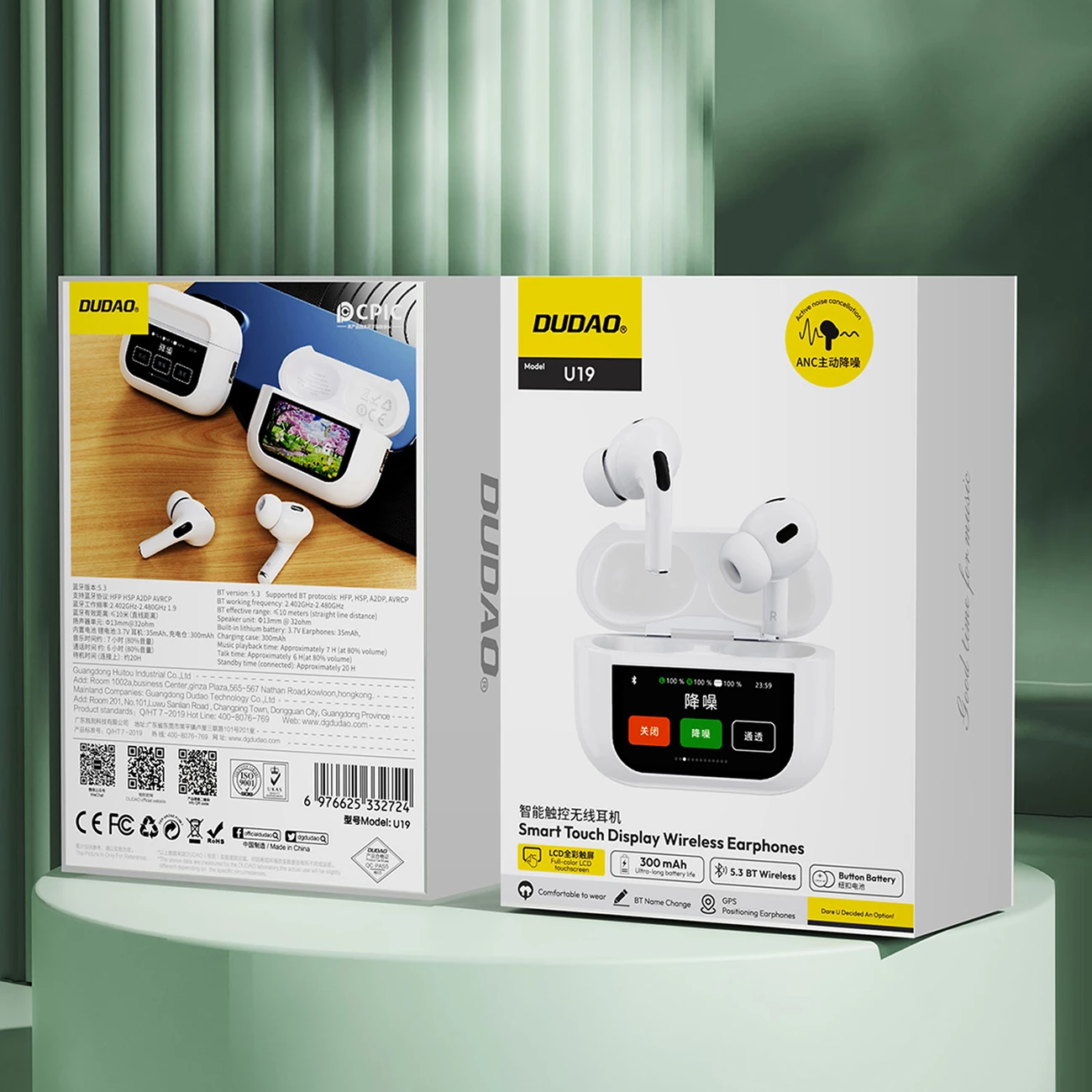 Slušalke z Bluetooth 5.3, ANC in LED zaslonom, bele, Dudao U19 TWS