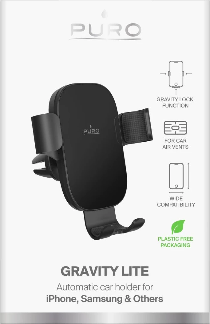 Gravitacijsko držalo za pametni telefon Puro Gravity PUSH13BLK, za zračne reže, črno
