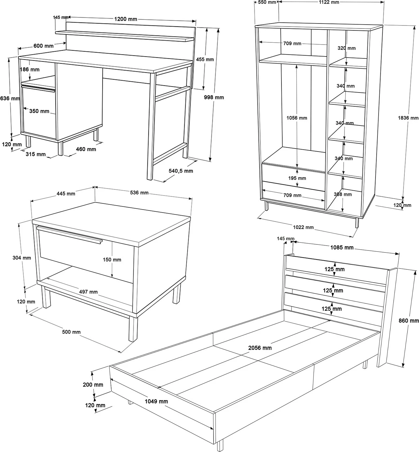 Set sobe za mladino Skye Decor, ON24-SU