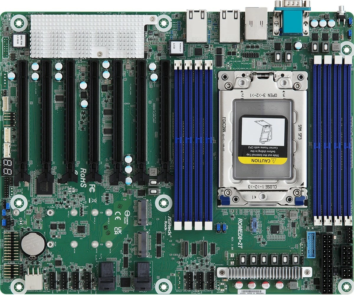 Matična plošča za strežnik ASRock ROMED8-2T/BCM, Socket SP3, ATX, 8 rež za RAM, 3 LAN