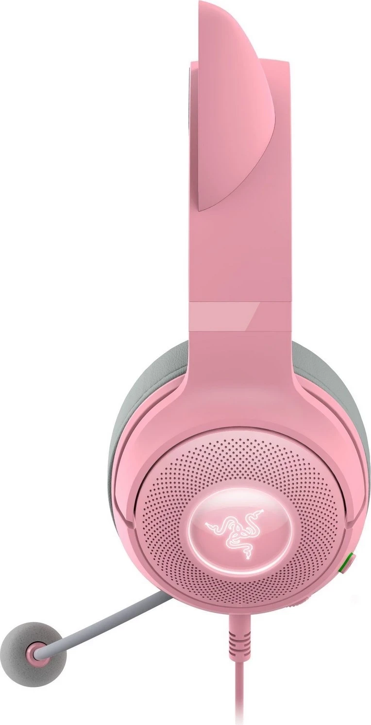Krmilne slušalke z motivom mačjih ušes Razer Kraken Kitty V2 Quartz, rožnate