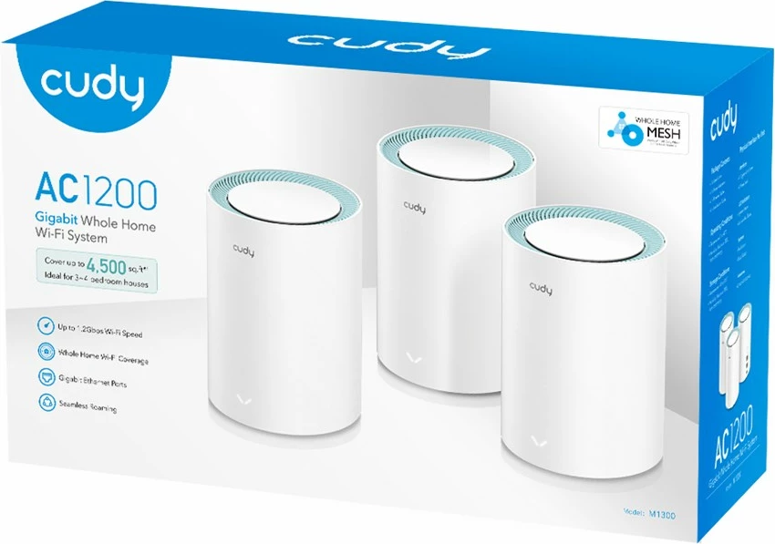 Mesh sistem Cudy M1300, Dual-band, Wi-Fi 5, 3 kosa, bel