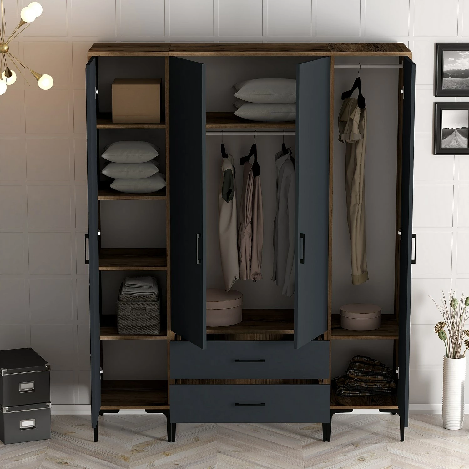 Garderobna omara Skye Decor, oreh in antracit, Kumsal STP